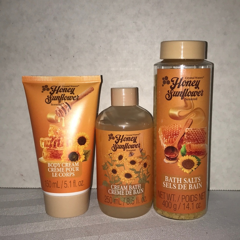 Honey sunflower scented Bath Soak & Bubbles $ body cream Collection